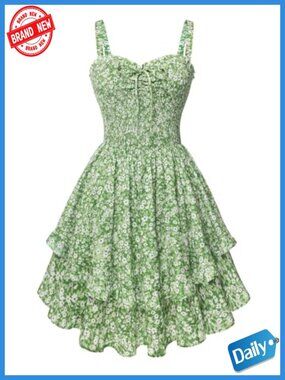 Smocked Floral Sundress with Adjustable Straps and Side Pockets